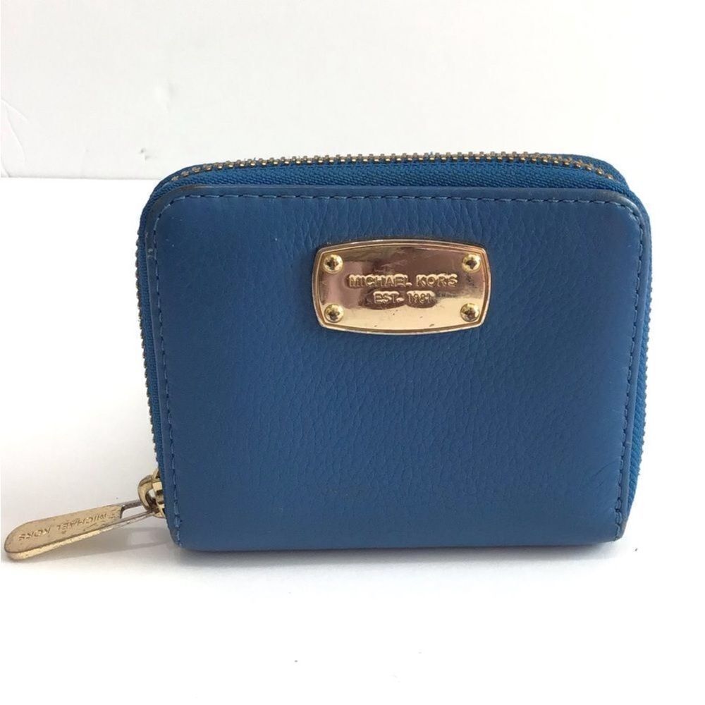 Michael Kors Blue Pebble Leather Zip Around Wallet
